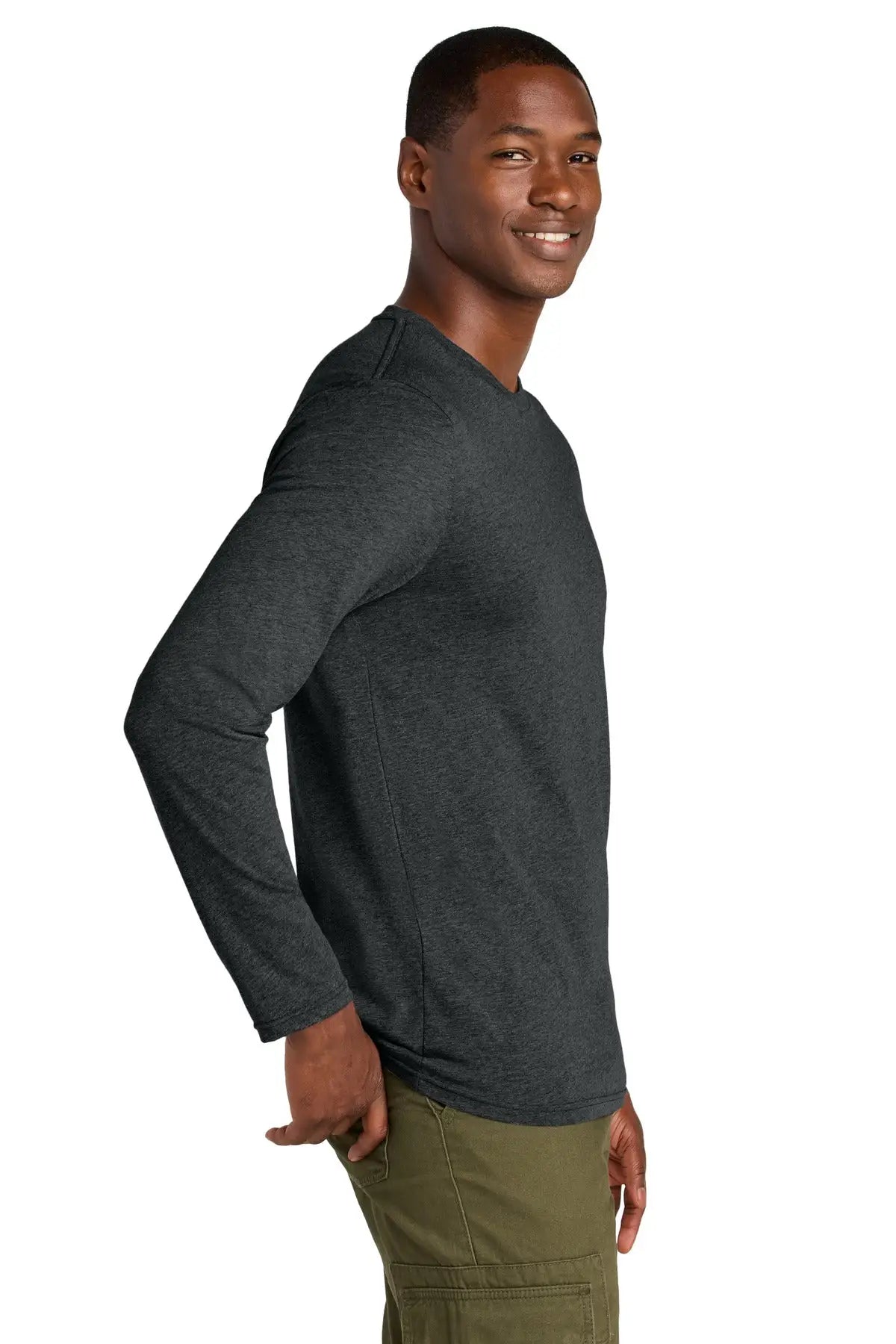 District Dt185 Perfect Weight Cvc Long Sleeve Tee - Jet Black Heather