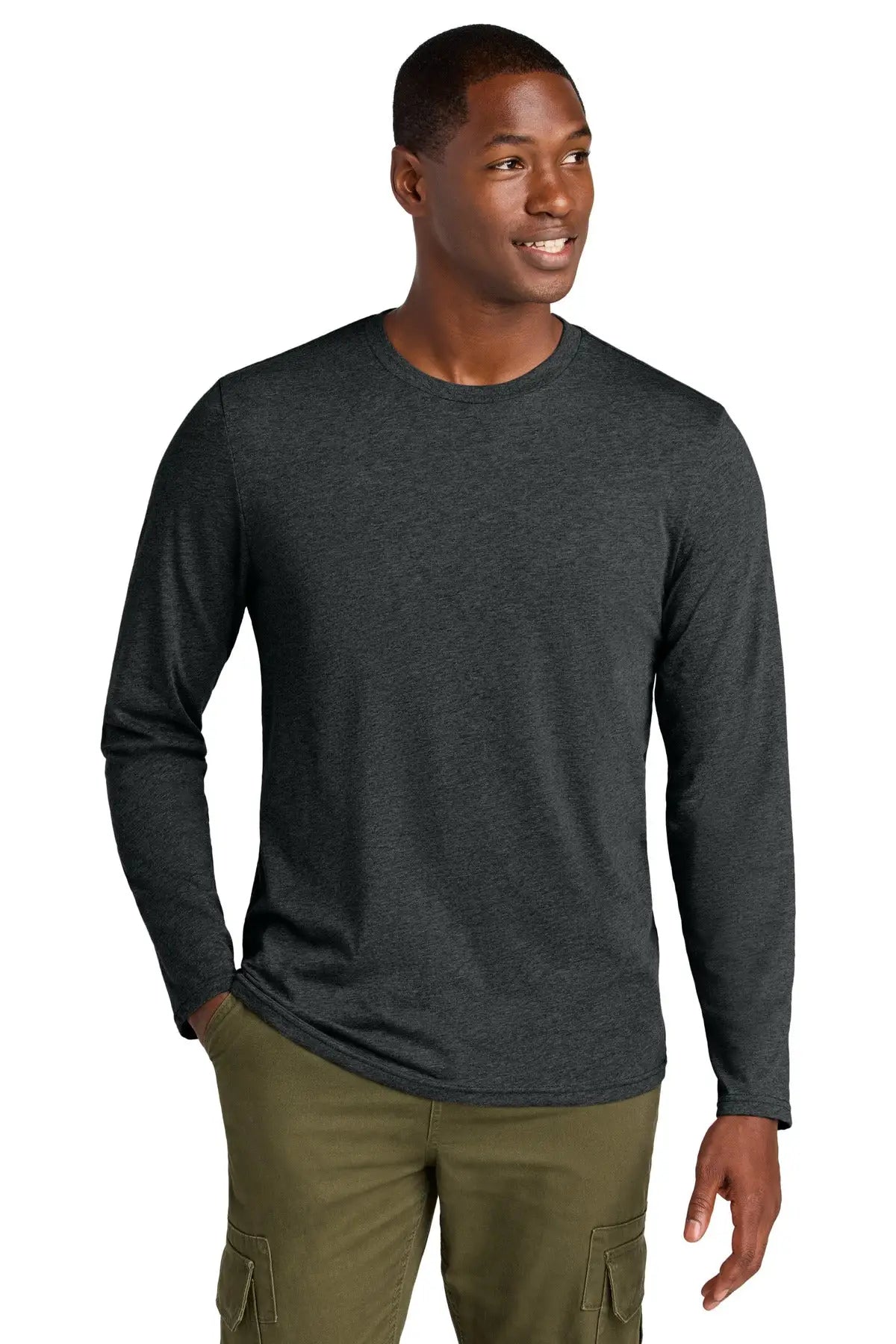 District Dt185 Perfect Weight Cvc Long Sleeve Tee - Jet Black Heather - Adult Xs