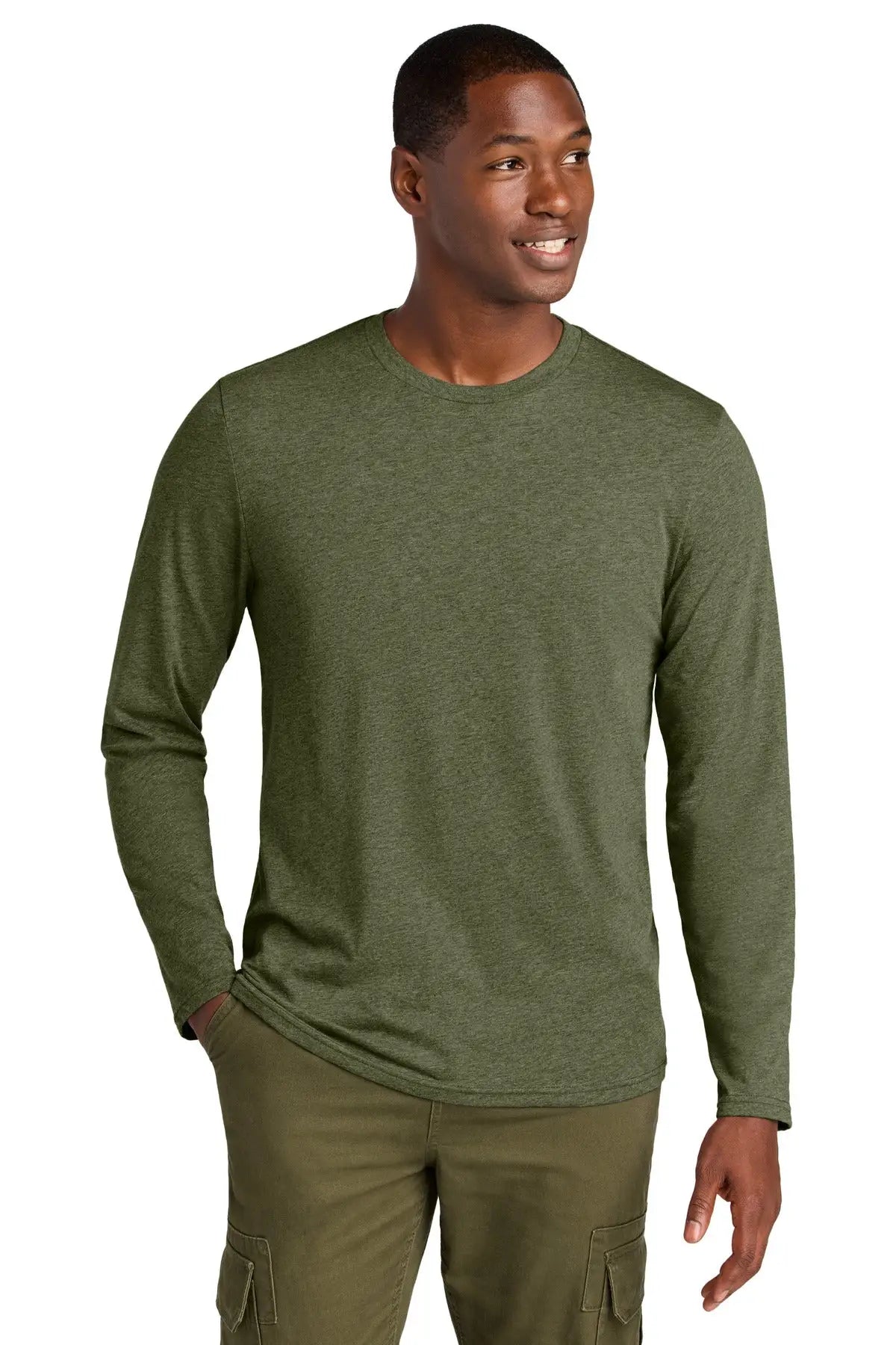 District Dt185 Perfect Weight Cvc Long Sleeve Tee - Military Green Heather - Adult Xs