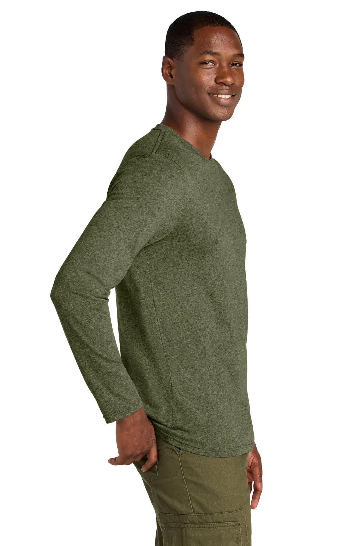 District Dt185 Perfect Weight Cvc Long Sleeve Tee - Military Green Heather