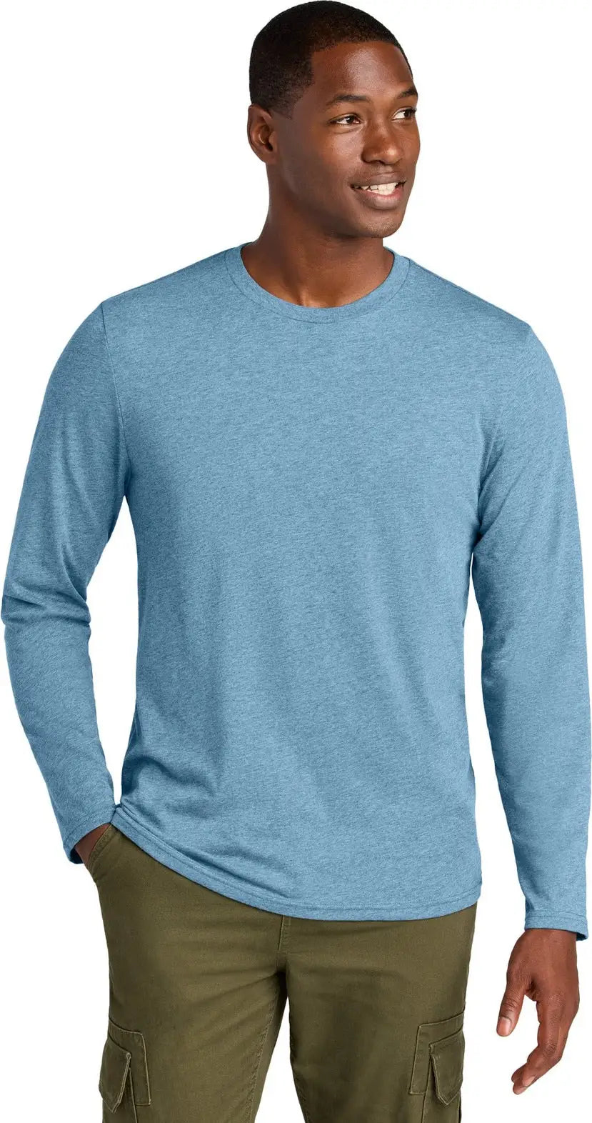 District Dt185 Perfect Weight Cvc Long Sleeve Tee - Tundra Blue Heather - Adult Xs