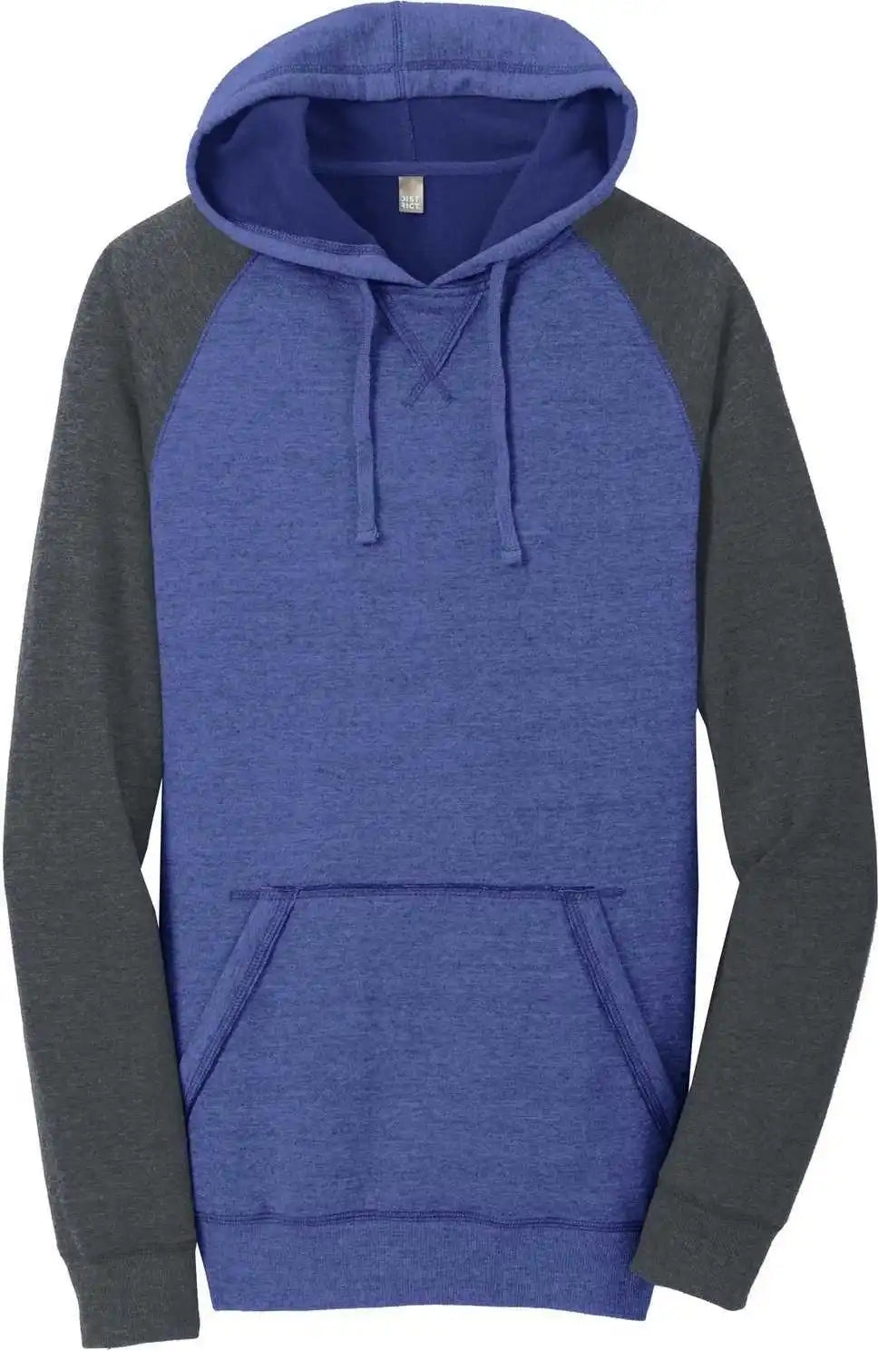 District Dt196 Young Mens Lightweight Fleece Raglan Hoodie Heathered Deep Royal Charcoal