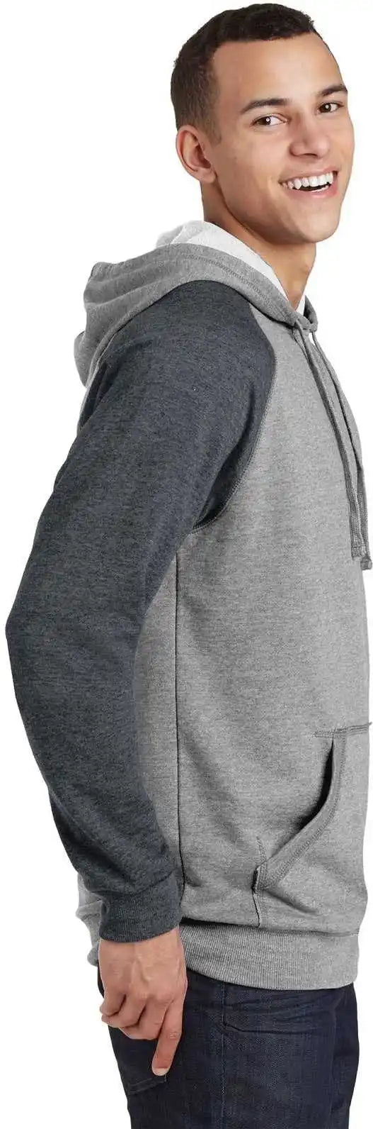 District Dt196 Young Mens Lightweight Fleece Raglan Hoodie Heathered Gray Charcoal