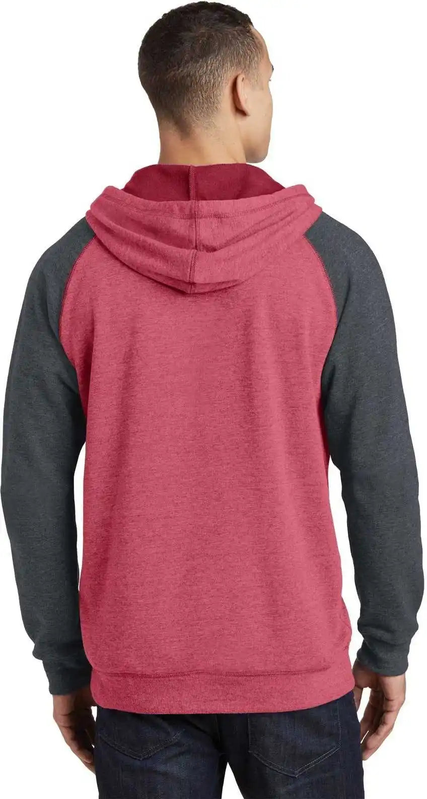 District Dt196 Young Mens Lightweight Fleece Raglan Hoodie - Heathered Red Charcoal