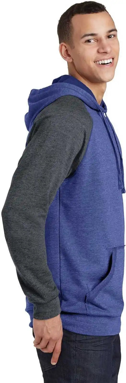 District Dt196 Young Mens Lightweight Fleece Raglan Hoodie Heathered Deep Royal Charcoal