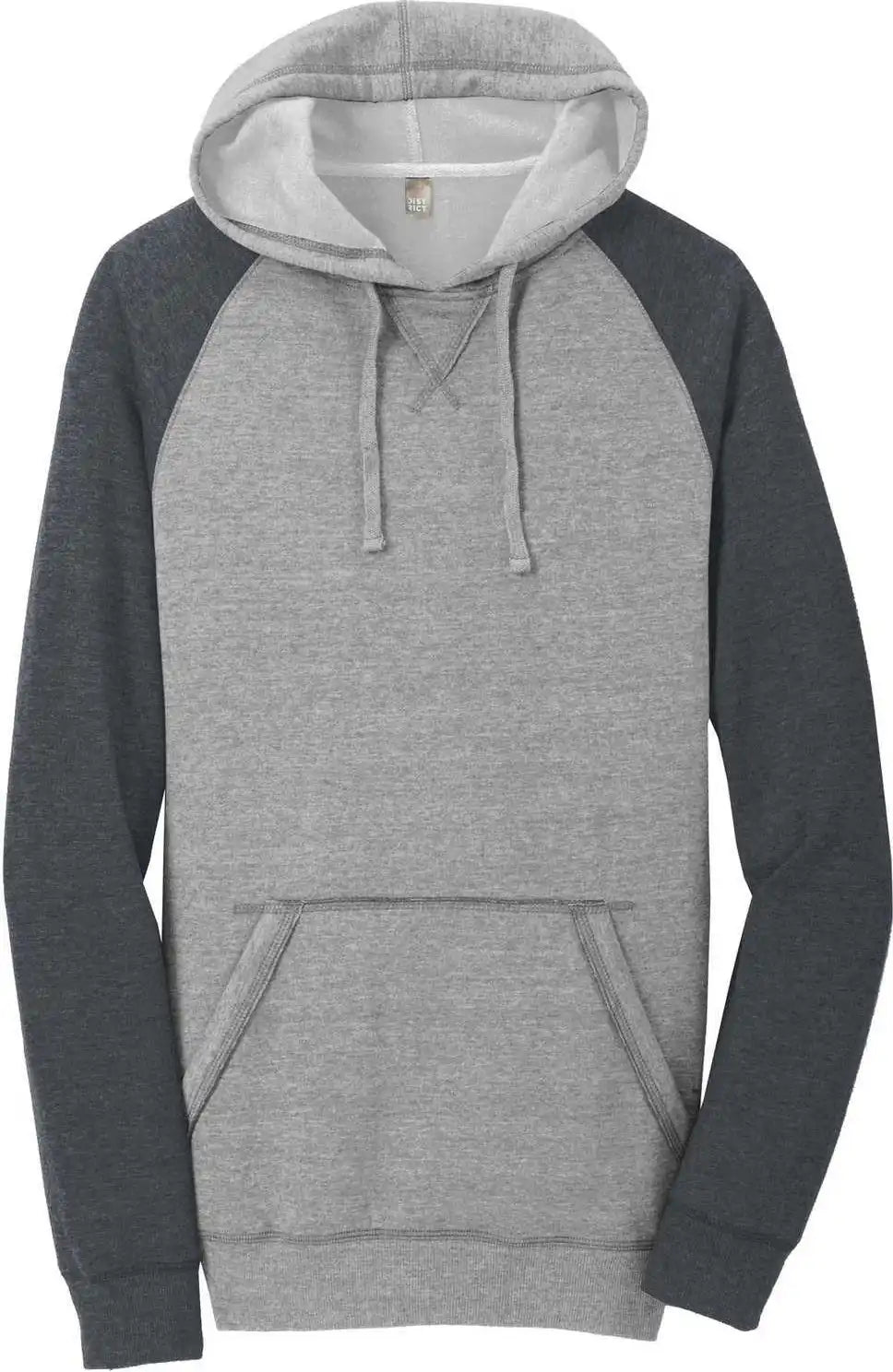 District Dt196 Young Mens Lightweight Fleece Raglan Hoodie Heathered Gray Charcoal