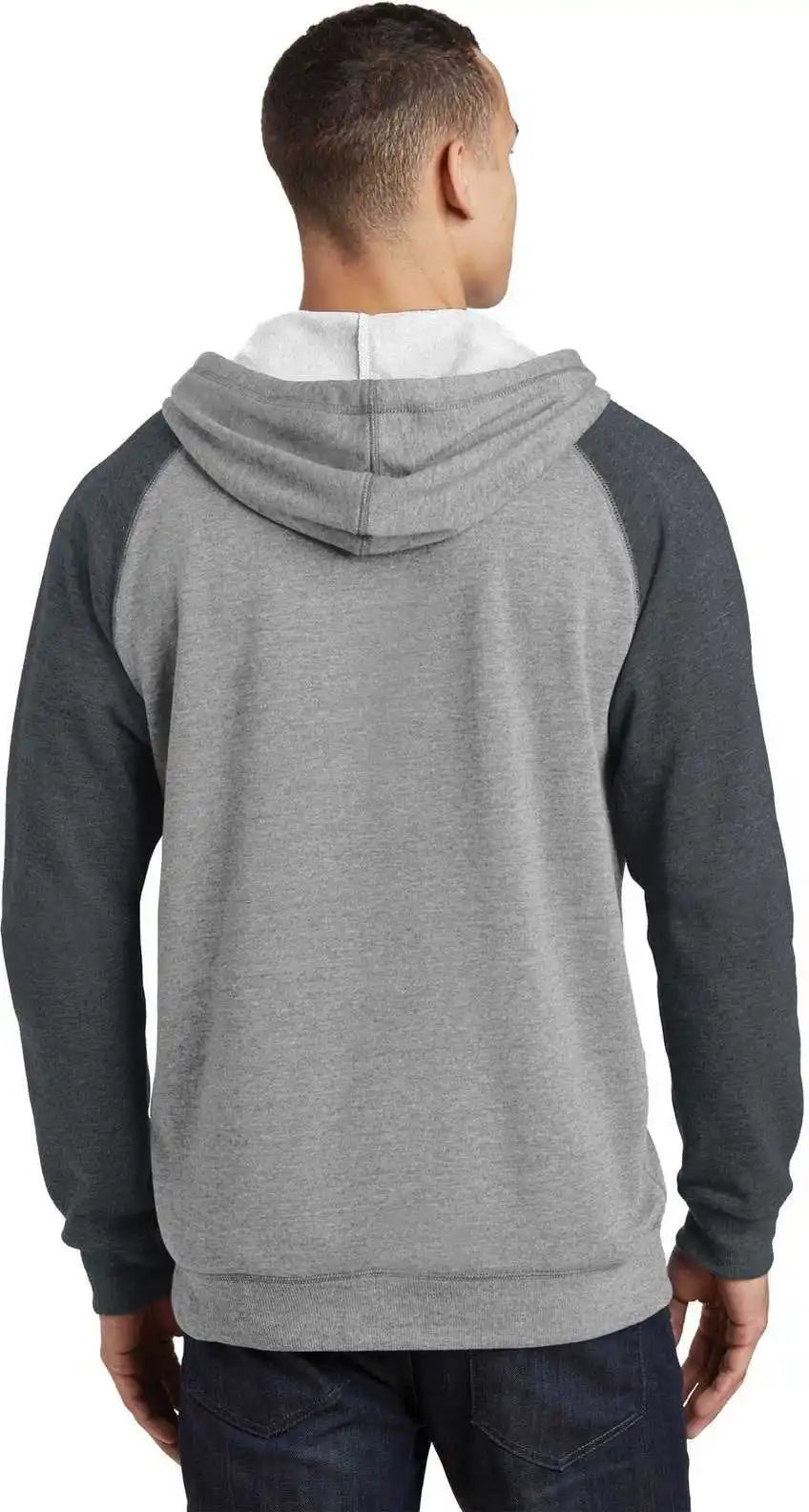 District Dt196 Young Mens Lightweight Fleece Raglan Hoodie Heathered Gray Charcoal