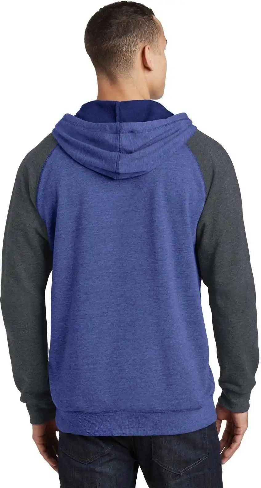 District Dt196 Young Mens Lightweight Fleece Raglan Hoodie Heathered Deep Royal Charcoal
