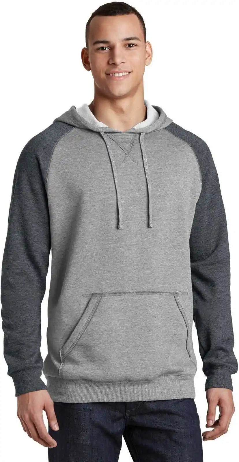 District Dt196 Young Mens Lightweight Fleece Raglan Hoodie Heathered Gray Charcoal