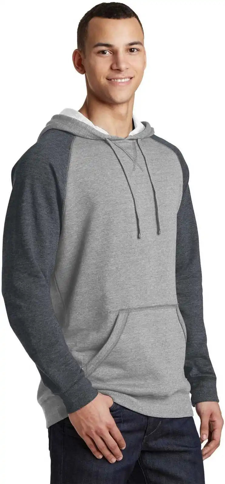 District Dt196 Young Mens Lightweight Fleece Raglan Hoodie Heathered Gray Charcoal