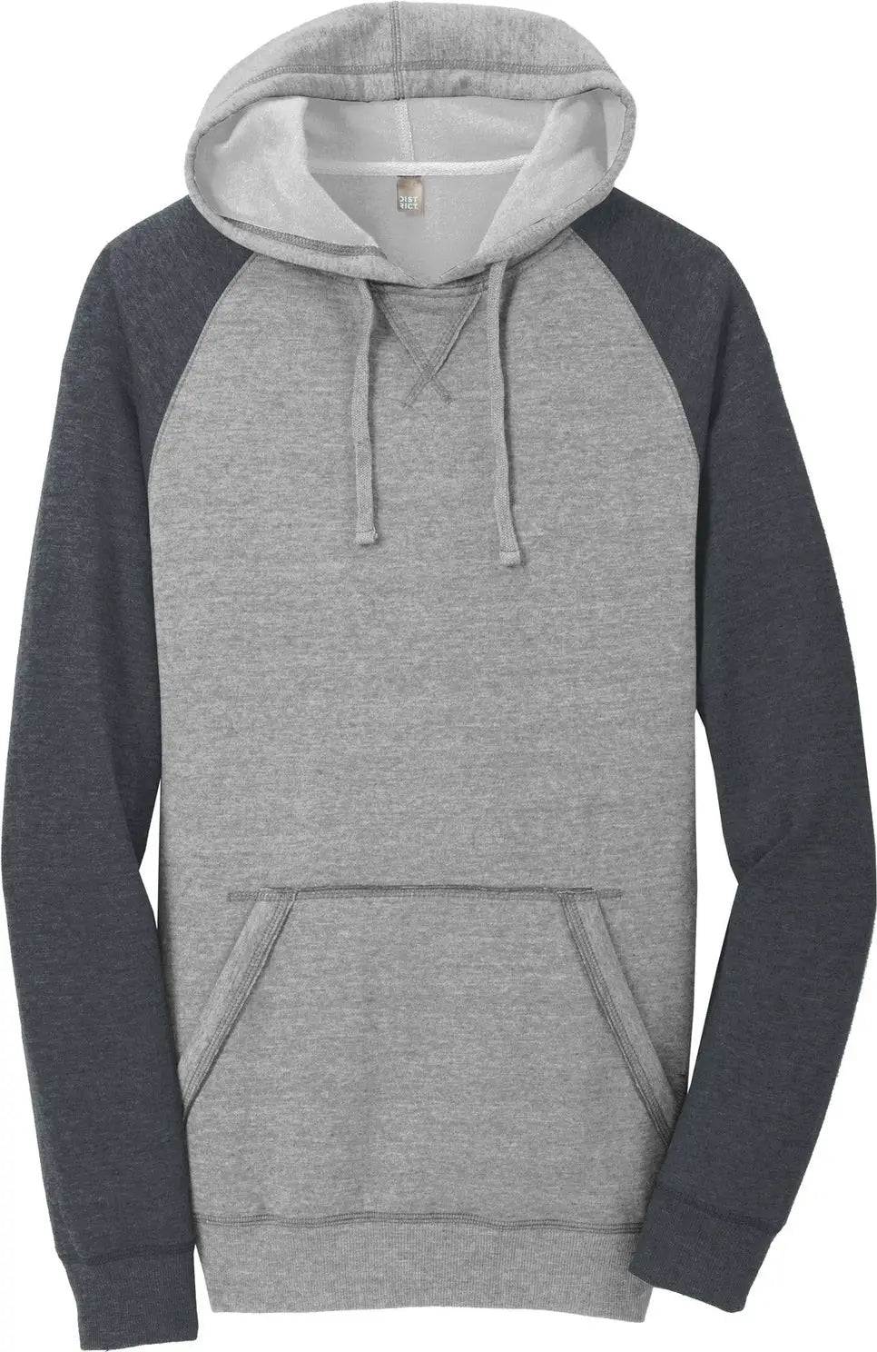 District Dt196 Young Mens Lightweight Fleece Raglan Hoodie - Heathered Gray Charcoal