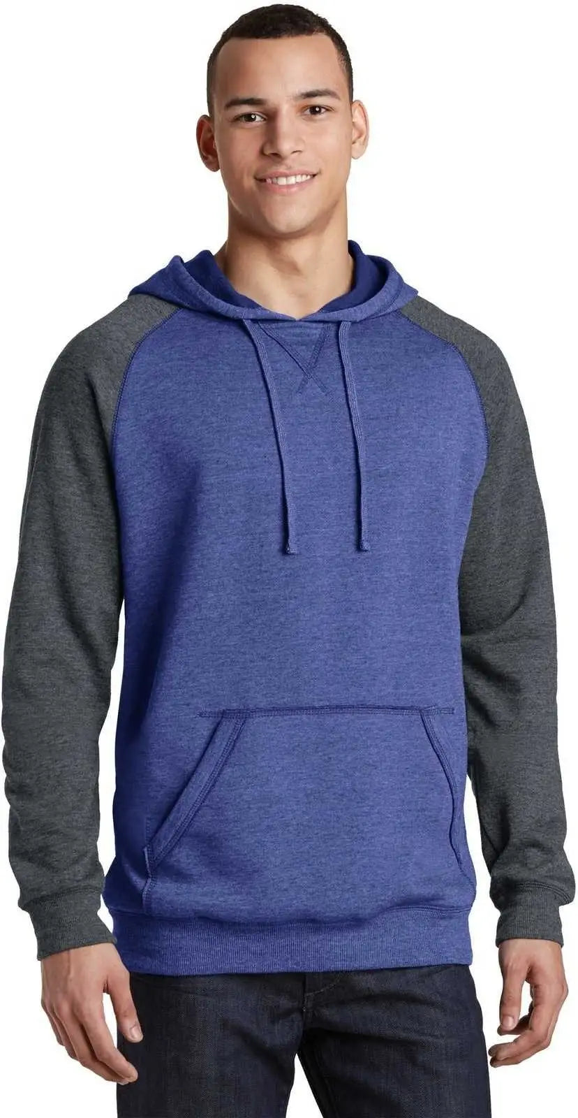 District Dt196 Young Mens Lightweight Fleece Raglan Hoodie - Heathered Deep Royal Charcoal