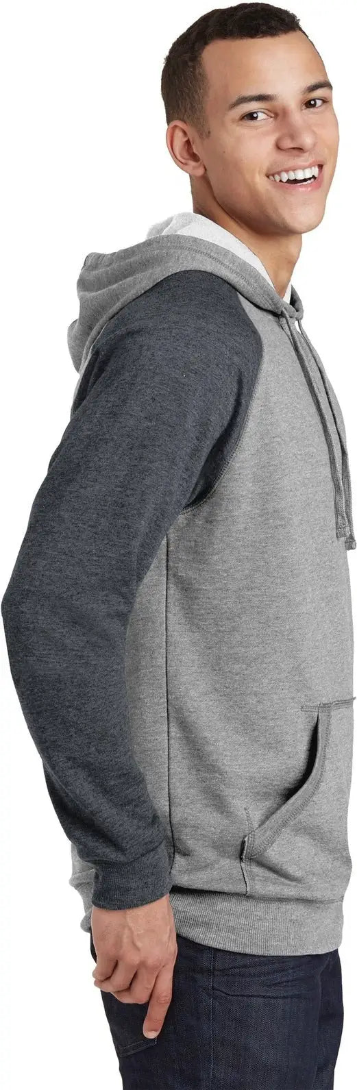 District Dt196 Young Mens Lightweight Fleece Raglan Hoodie - Heathered Gray Charcoal