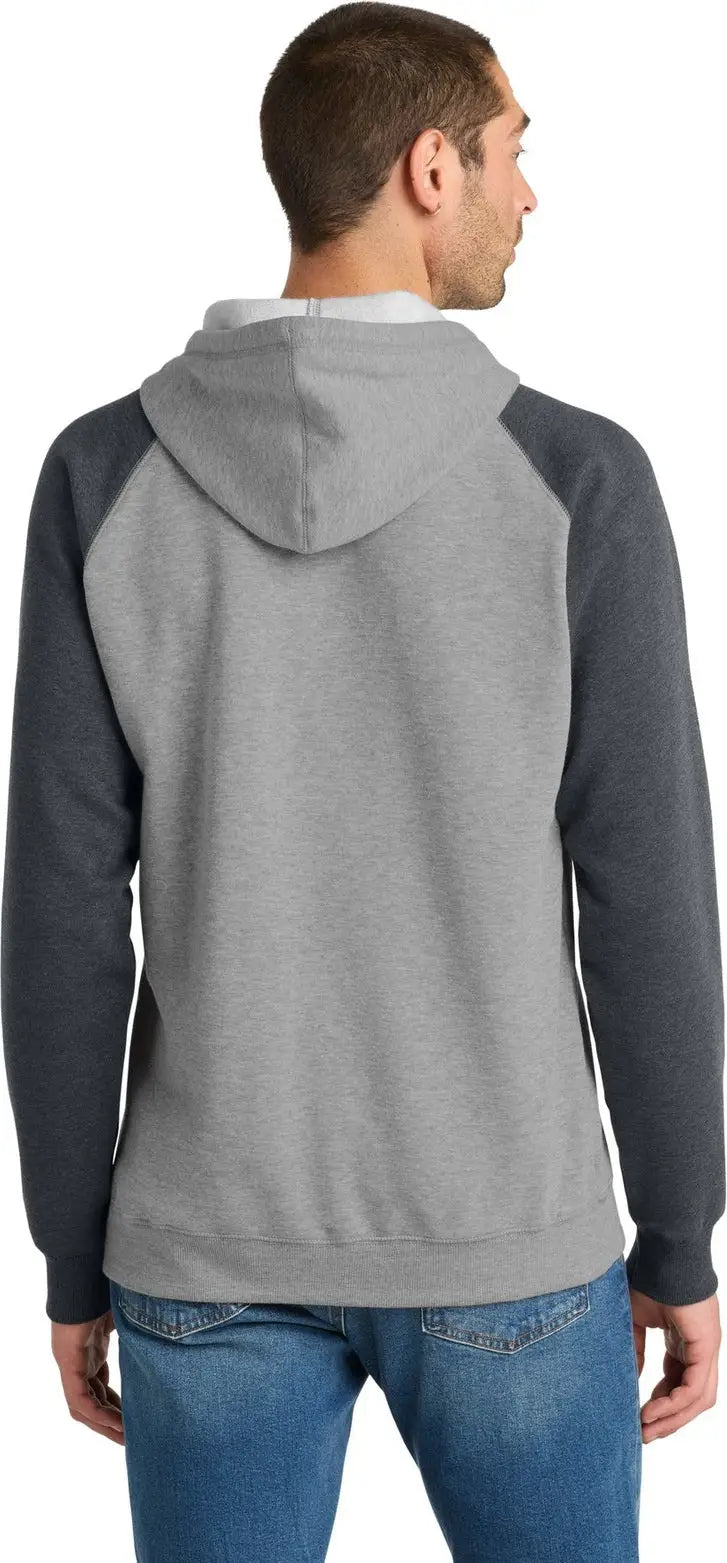 District Dt196 Young Mens Lightweight Fleece Raglan Hoodie - Heathered Gray Charcoal