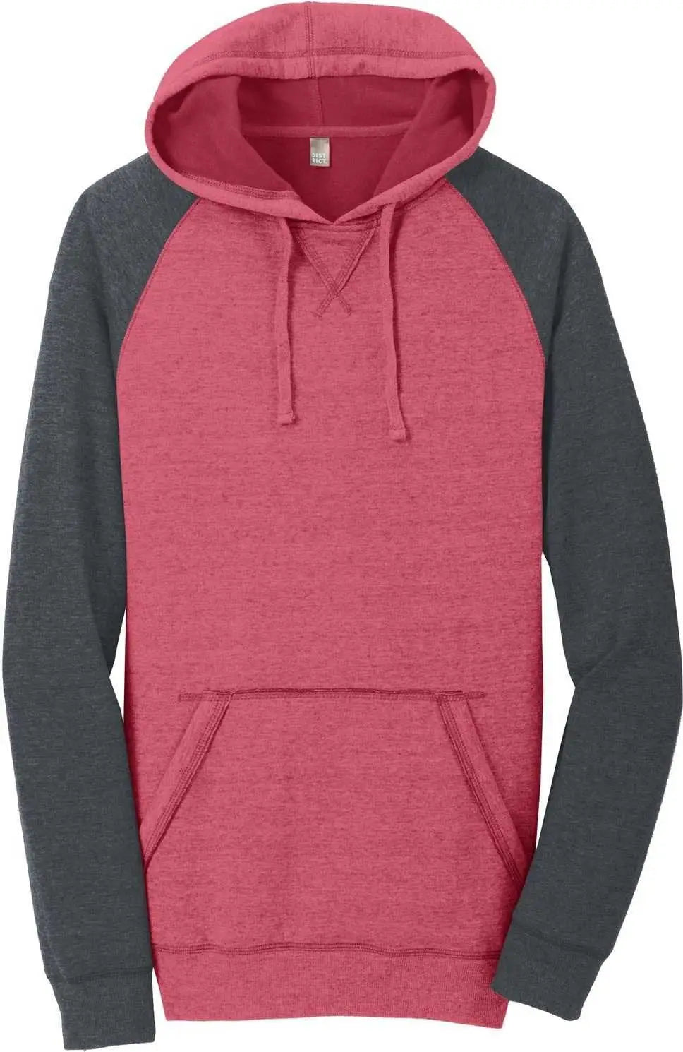 District Dt196 Young Mens Lightweight Fleece Raglan Hoodie - Heathered Red Charcoal