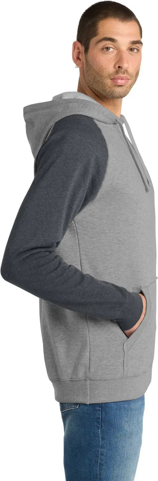 District Dt196 Young Mens Lightweight Fleece Raglan Hoodie - Heathered Gray Charcoal