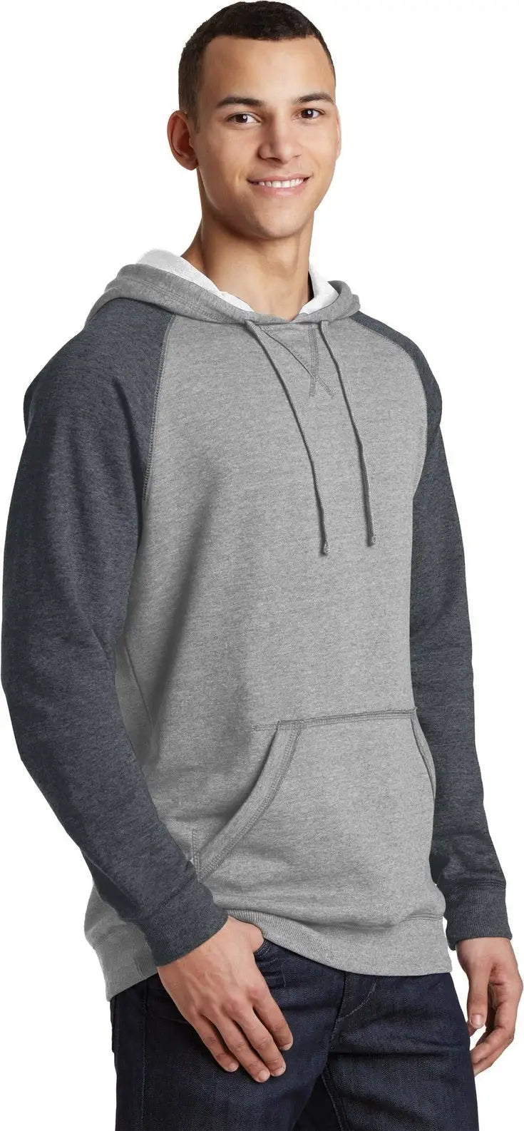 District Dt196 Young Mens Lightweight Fleece Raglan Hoodie - Heathered Gray Charcoal