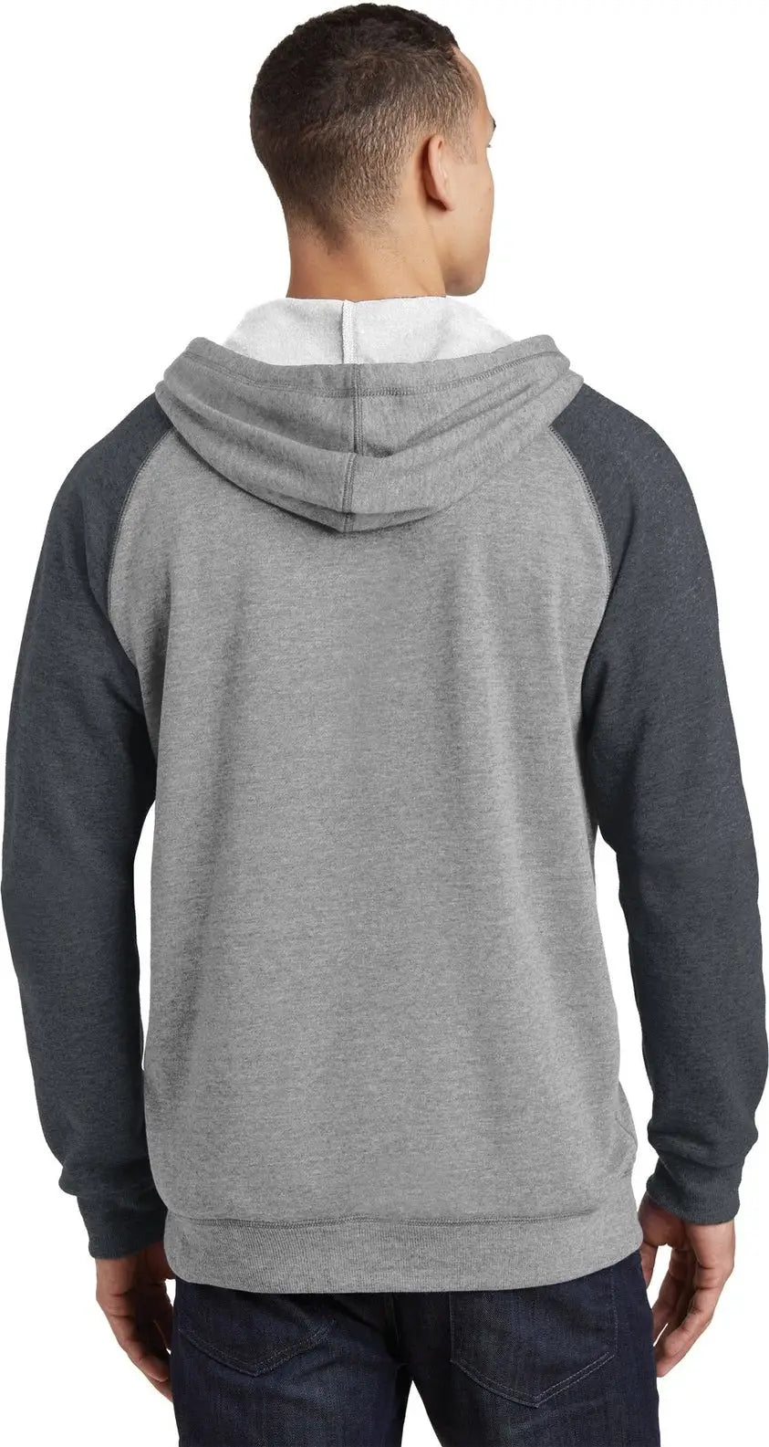District Dt196 Young Mens Lightweight Fleece Raglan Hoodie - Heathered Gray Charcoal