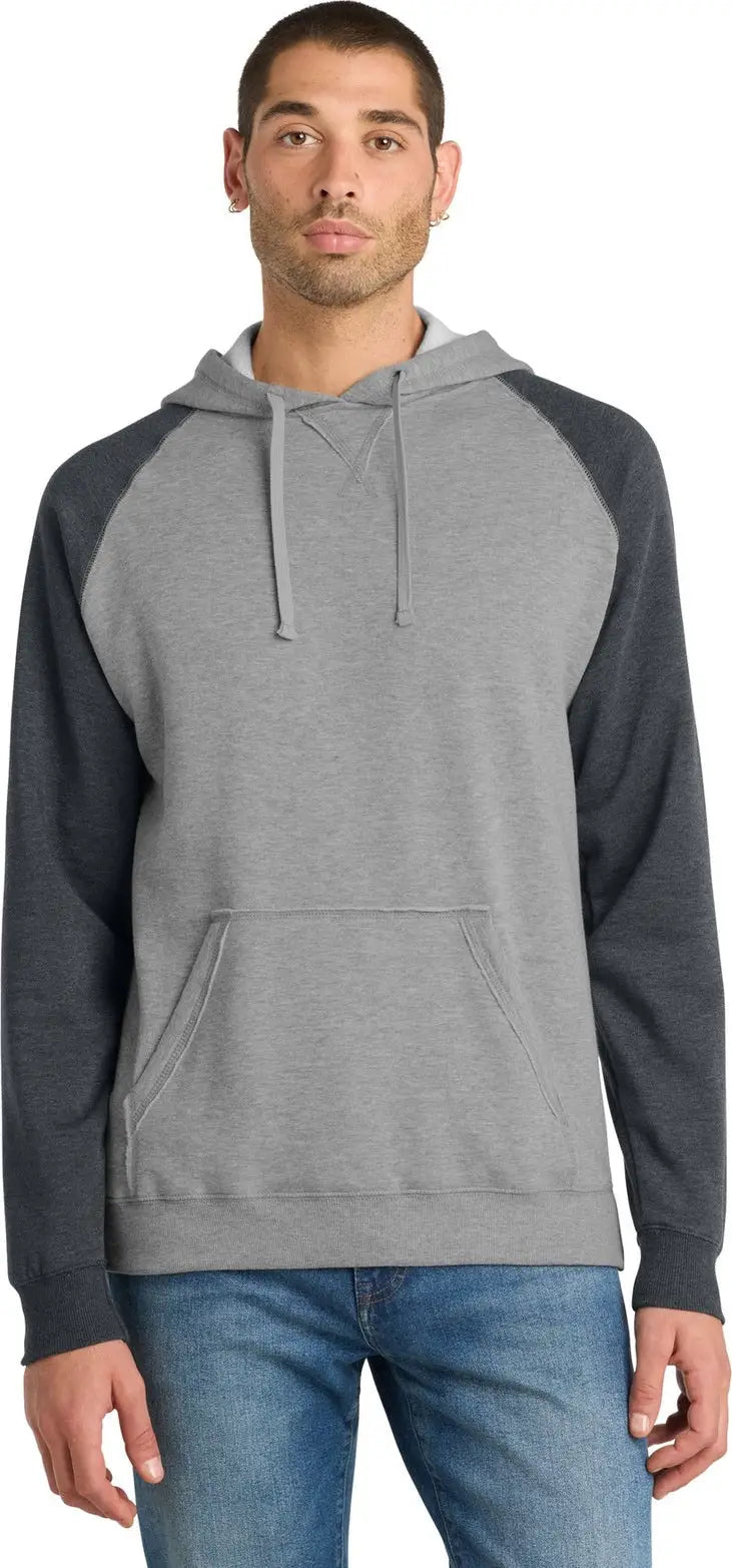 District Dt196 Young Mens Lightweight Fleece Raglan Hoodie - Heathered Gray Charcoal