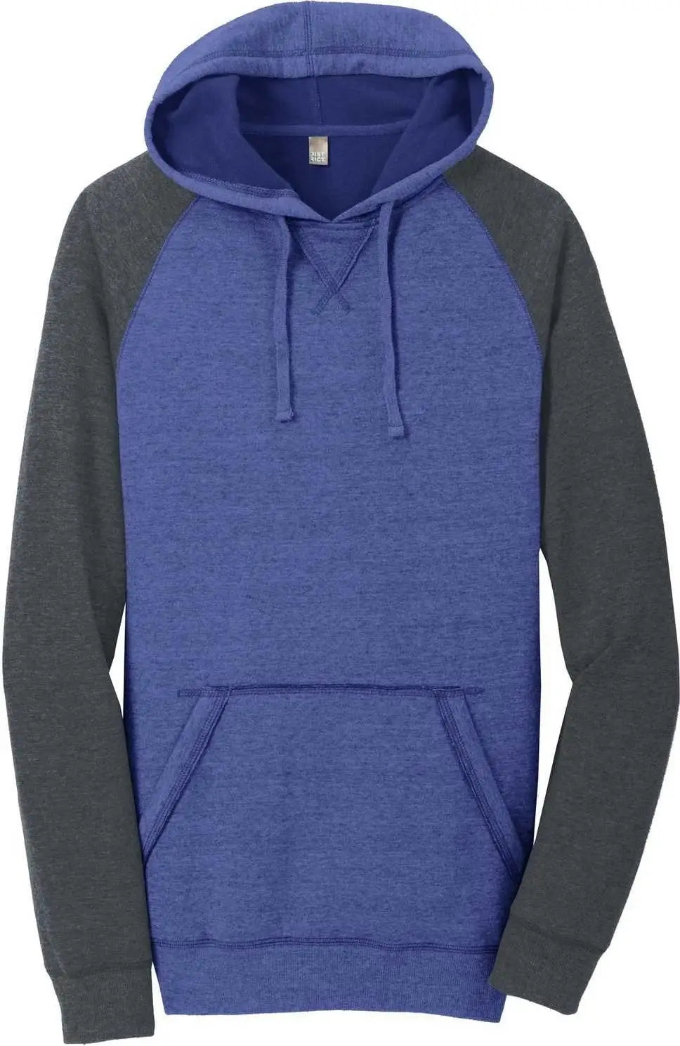 District Dt196 Young Mens Lightweight Fleece Raglan Hoodie - Heathered Deep Royal Charcoal