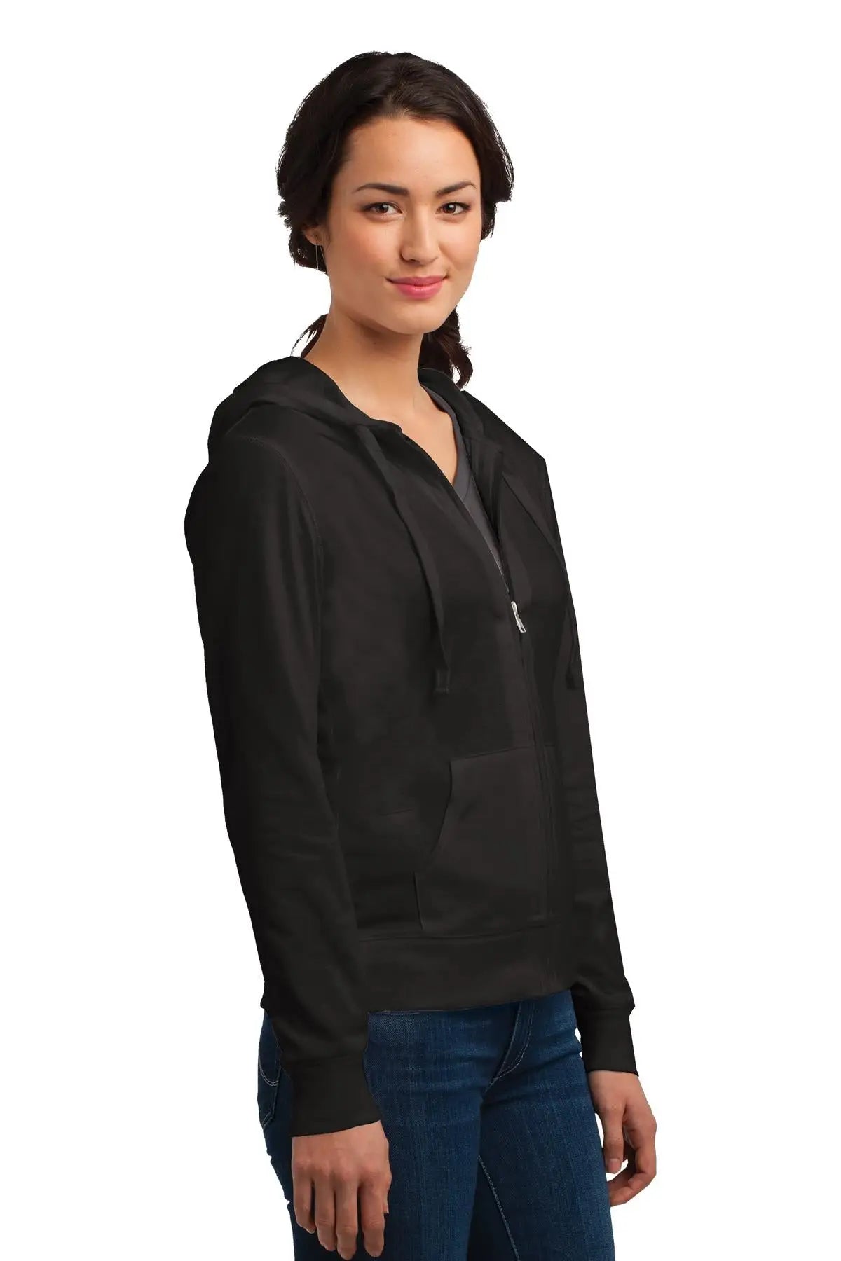 District Dt2100 Women’s Fitted Jersey Full-zip Hoodie - Black