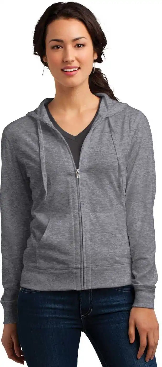 District Dt2100 Women’s Fitted Jersey Full Zip Hoodie Dark Heather Gray