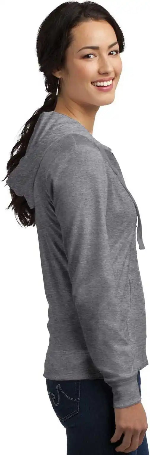 District Dt2100 Women’s Fitted Jersey Full Zip Hoodie Dark Heather Gray