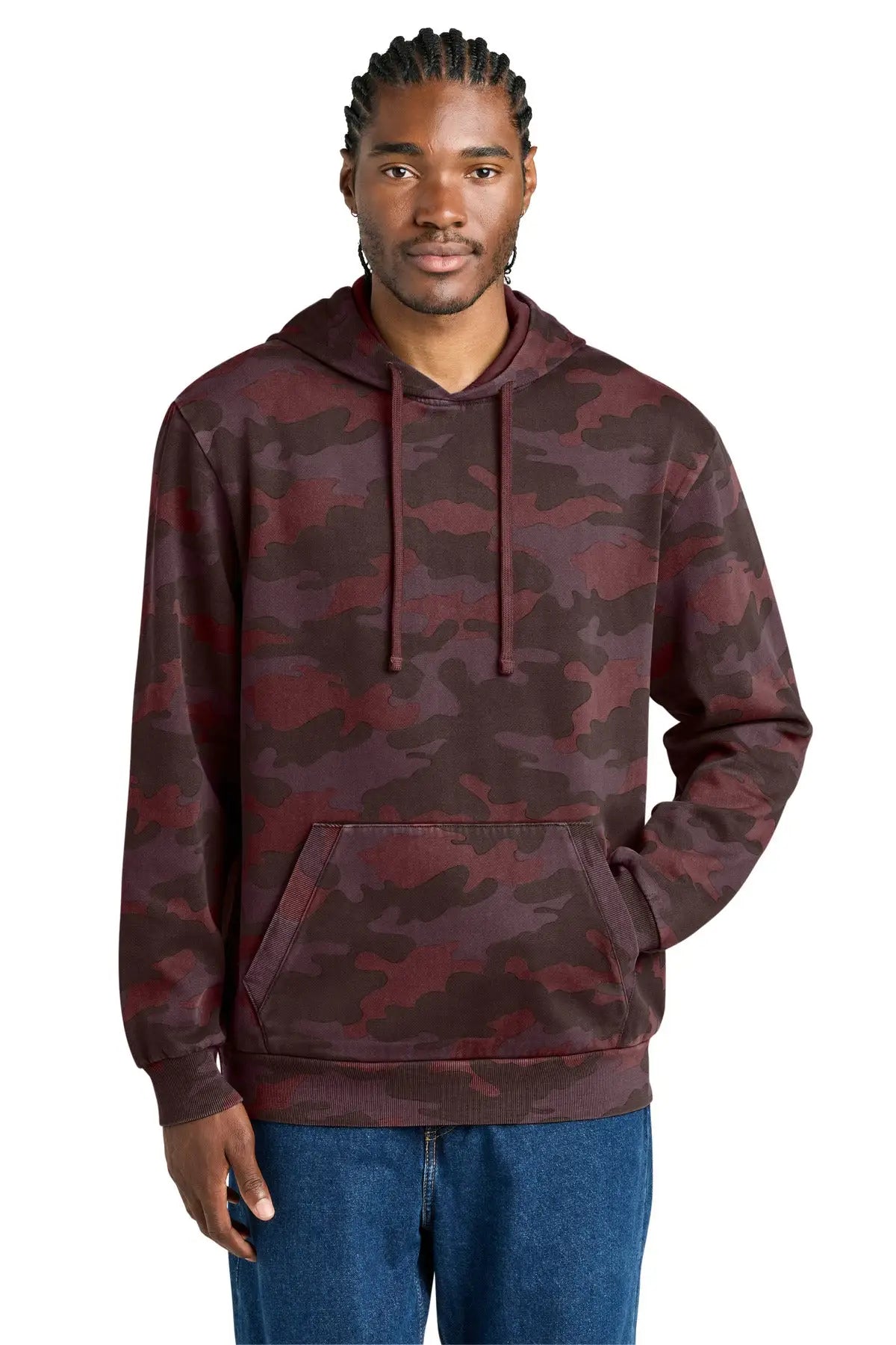 District Dt2200c Wash Camo Fleece Hoodie - Bordeaux - Adult Xs