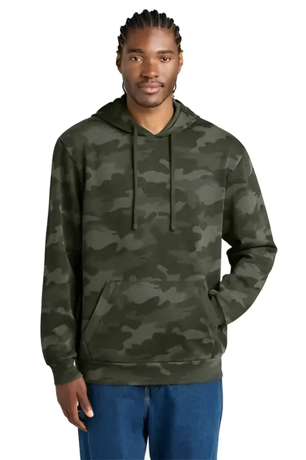 District Dt2200c Wash Camo Fleece Hoodie - Bordeaux - Adult Xs
