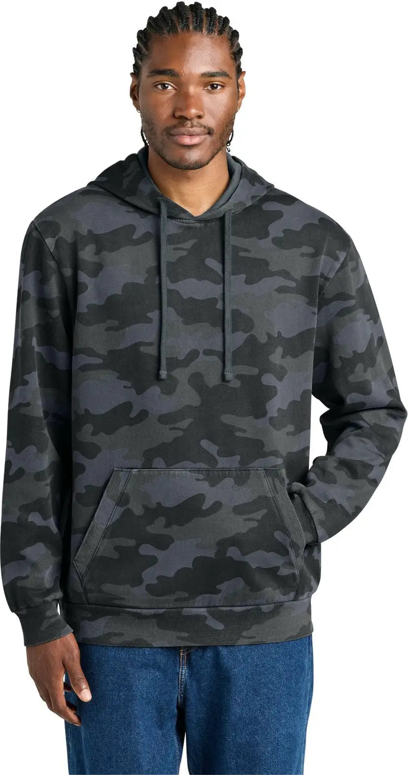 District Dt2200c Wash Camo Fleece Hoodie - Graphite - Adult l