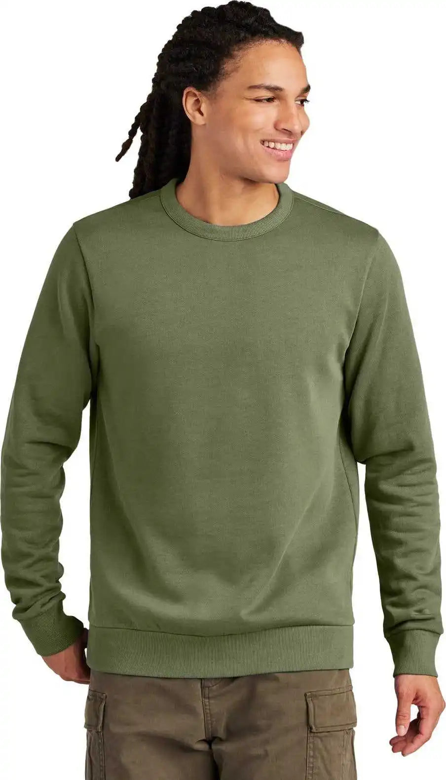 District Dt2204 Wash Fleece Crew Olive Drab Green