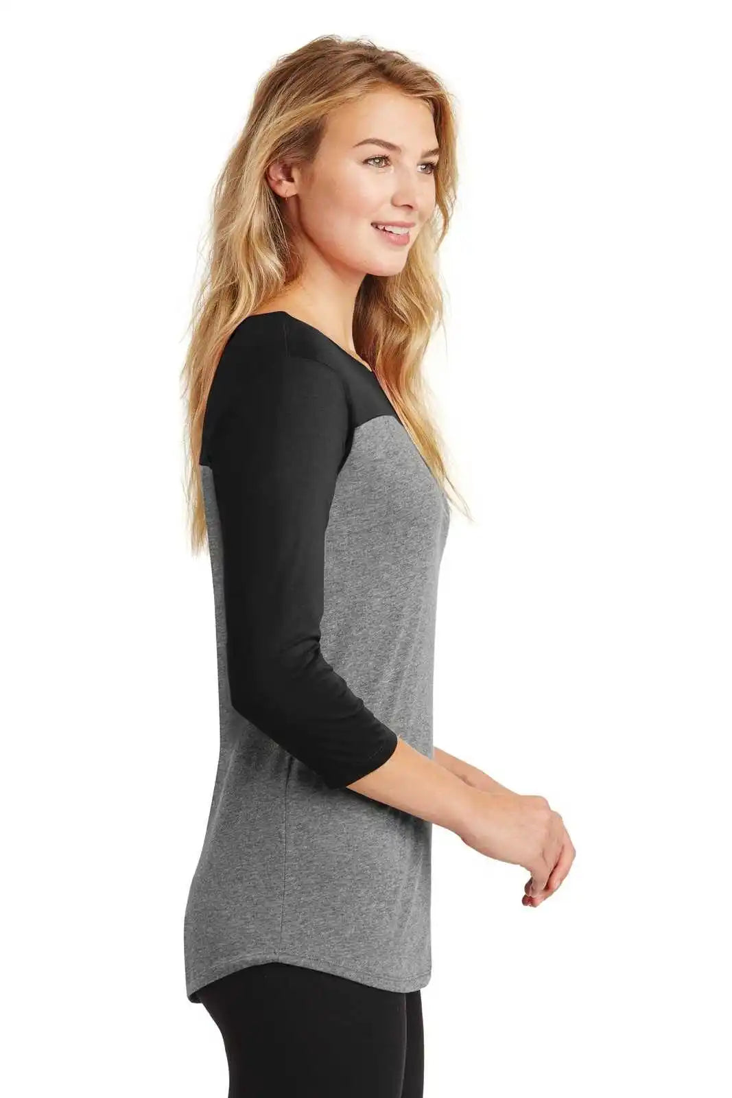 District Dt2700 Women’s Rally 3/4-sleeve Tee - Black Gray Frost