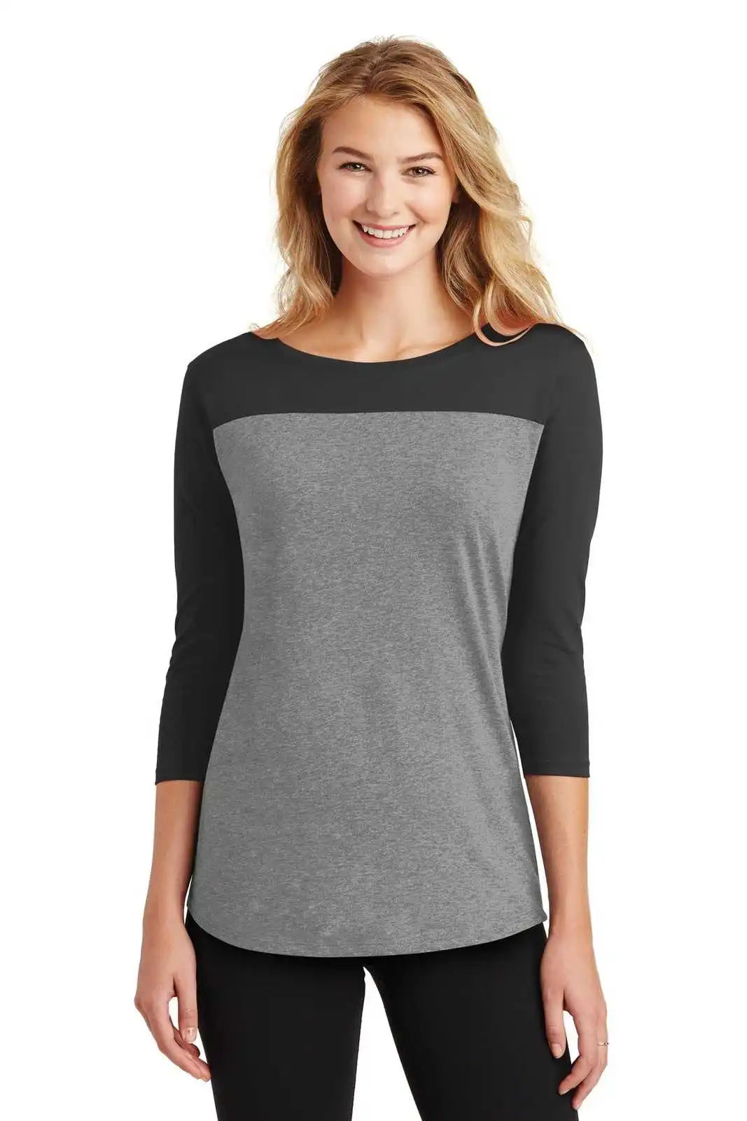 District Dt2700 Women’s Rally 3/4-sleeve Tee - Black Gray Frost
