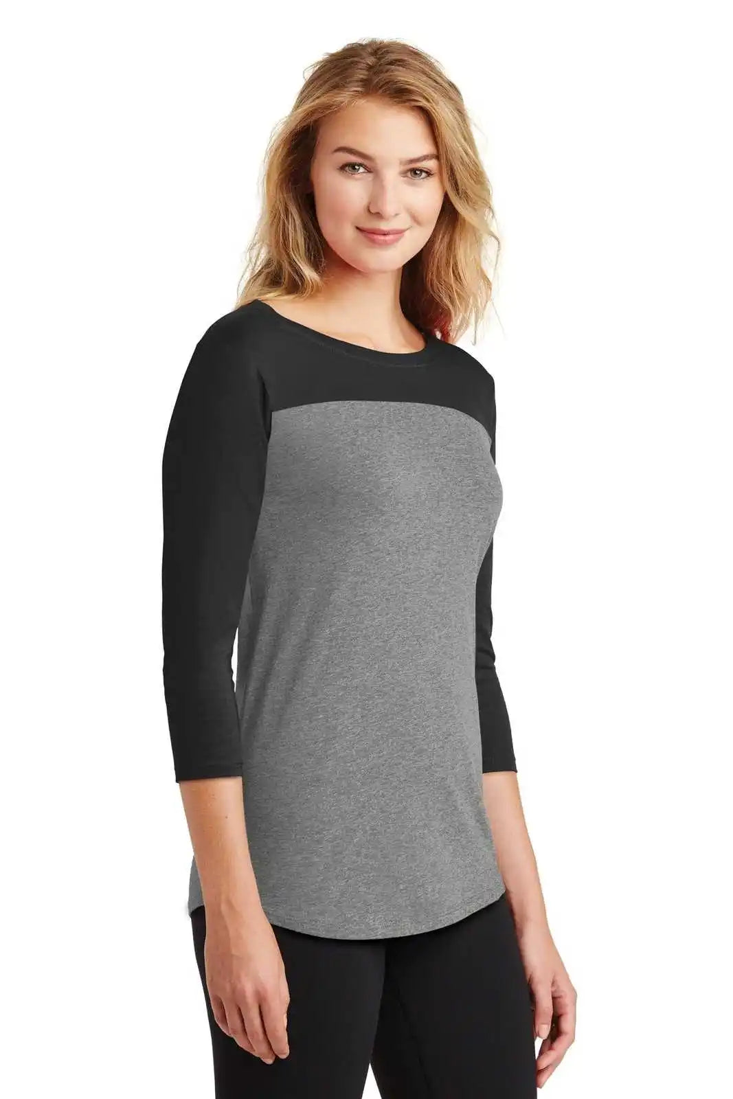 District Dt2700 Women’s Rally 3/4-sleeve Tee - Black Gray Frost