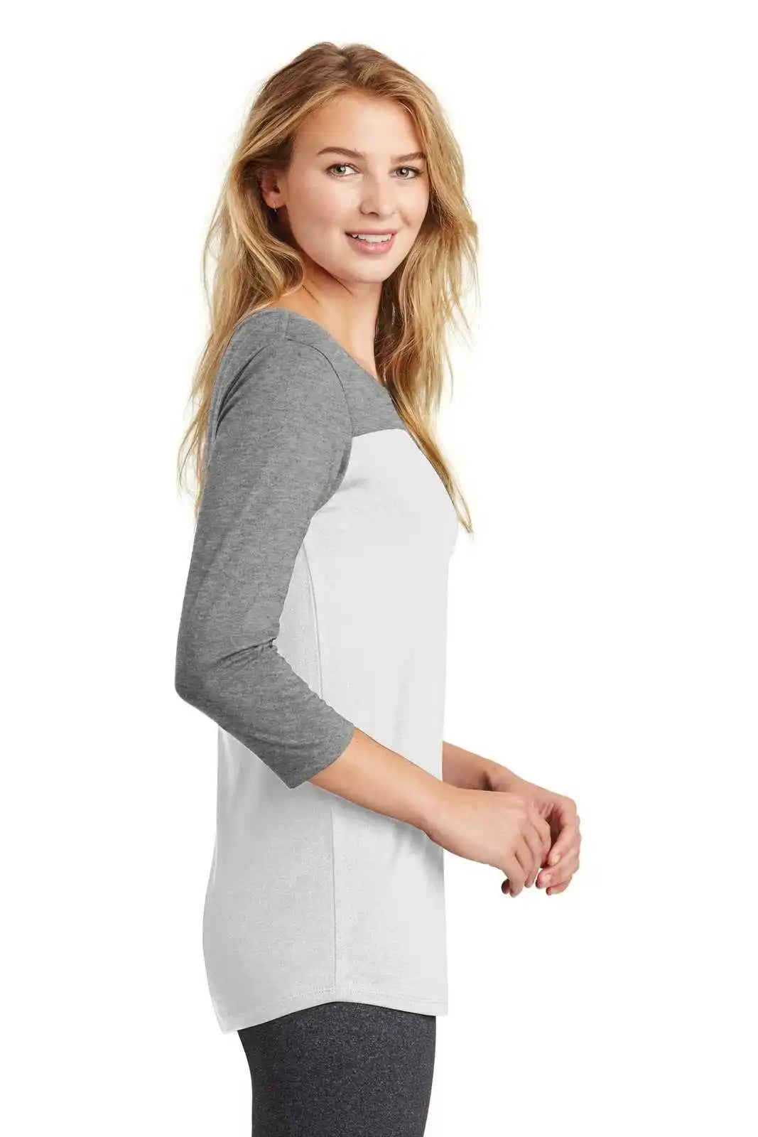 District Dt2700 Women’s Rally 3/4-sleeve Tee - Gray Frost White
