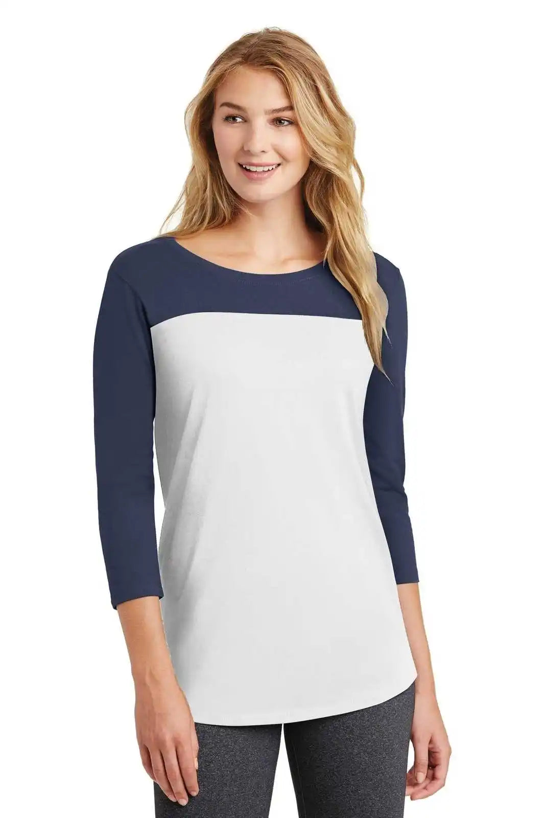 District Dt2700 Women’s Rally 3/4-sleeve Tee - True Navy White