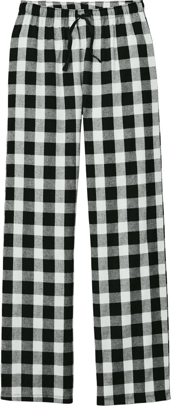 District Dt2800 Women’s Flannel Plaid Pant - Black White Buffalo Check