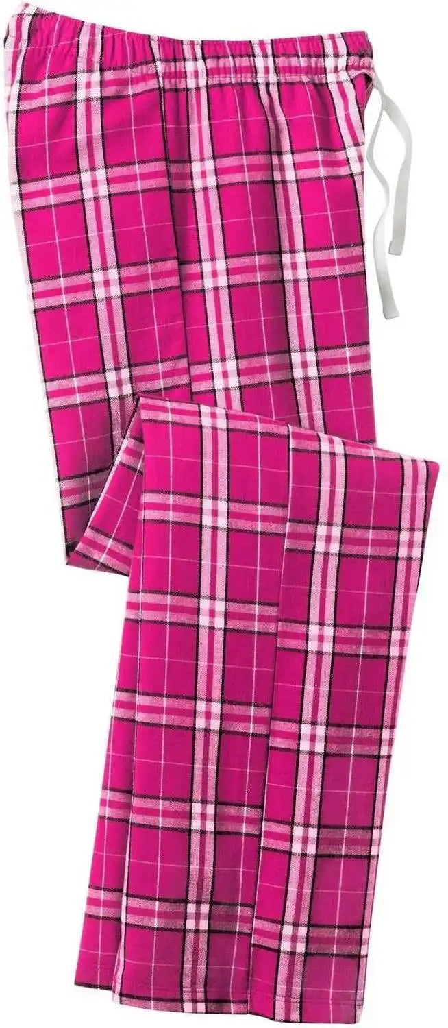 District Dt2800 Women’s Flannel Plaid Pant Dark Fuchsia
