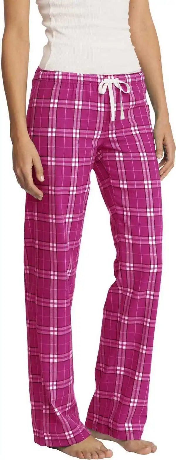 District Dt2800 Women’s Flannel Plaid Pant Dark Fuchsia
