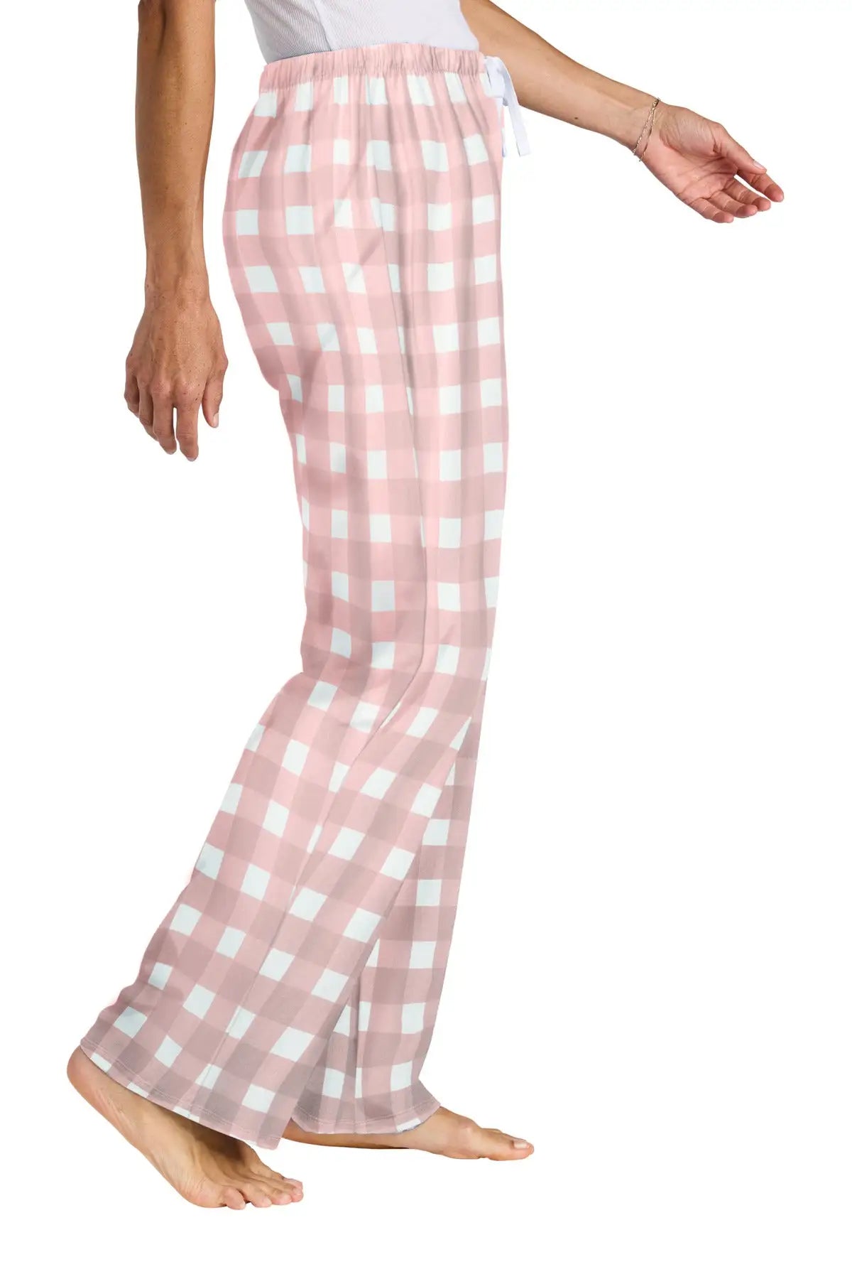 District Dt2800 Women’s Flannel Plaid Pant - Light Pink White Buffalo Check