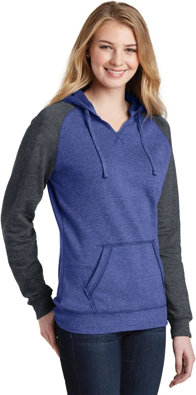 District Dt296 Women’s Lightweight Fleece Raglan Hoodie - Heathered Deep Royal Charcoal
