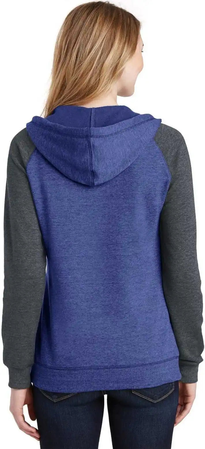 District Dt296 Women’s Lightweight Fleece Raglan Hoodie Heathered Deep Royal Charcoal