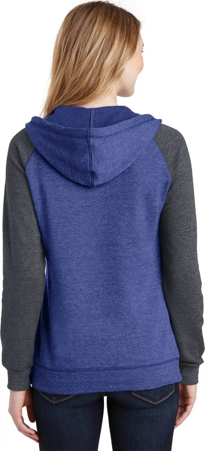 District Dt296 Women’s Lightweight Fleece Raglan Hoodie - Heathered Deep Royal Charcoal