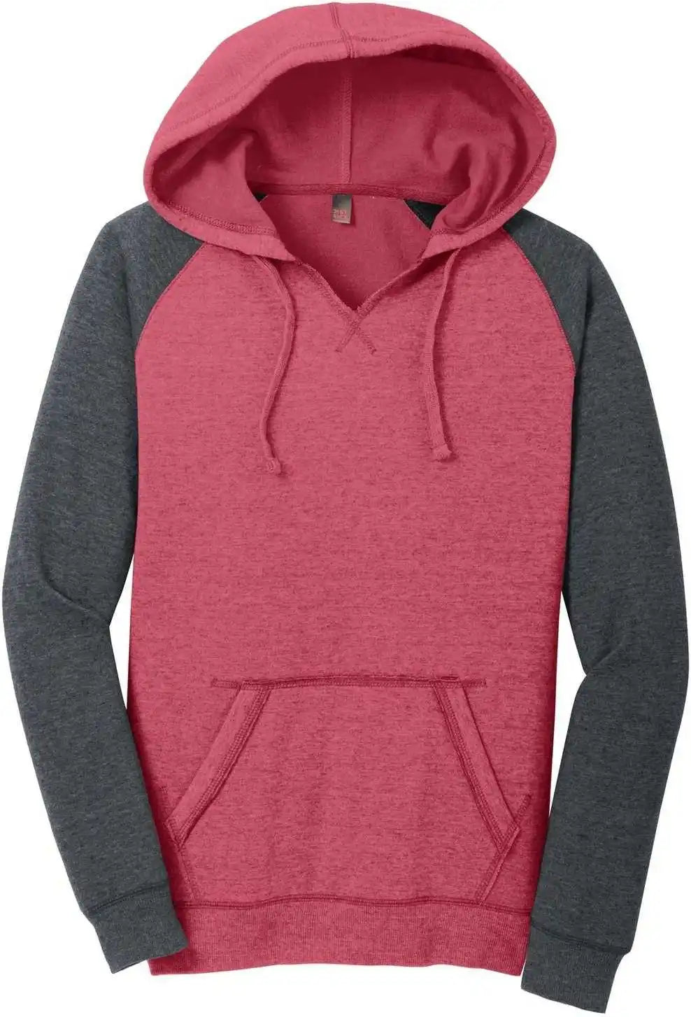 District Dt296 Women’s Lightweight Fleece Raglan Hoodie Heathered Red Charcoal