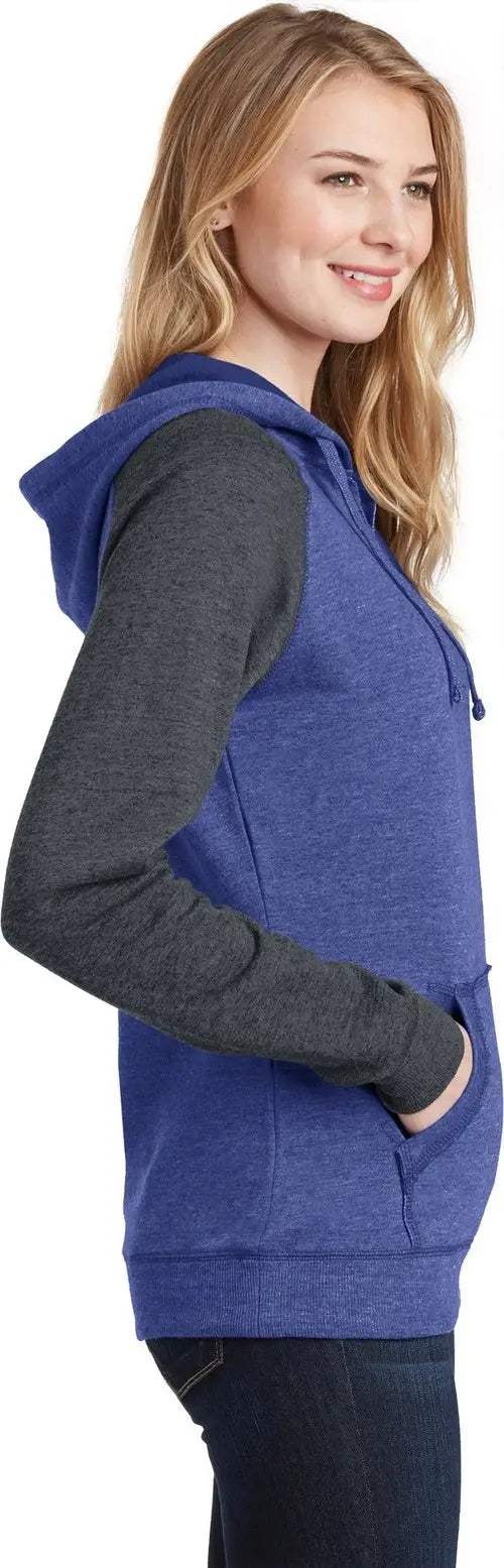 District Dt296 Women’s Lightweight Fleece Raglan Hoodie - Heathered Deep Royal Charcoal