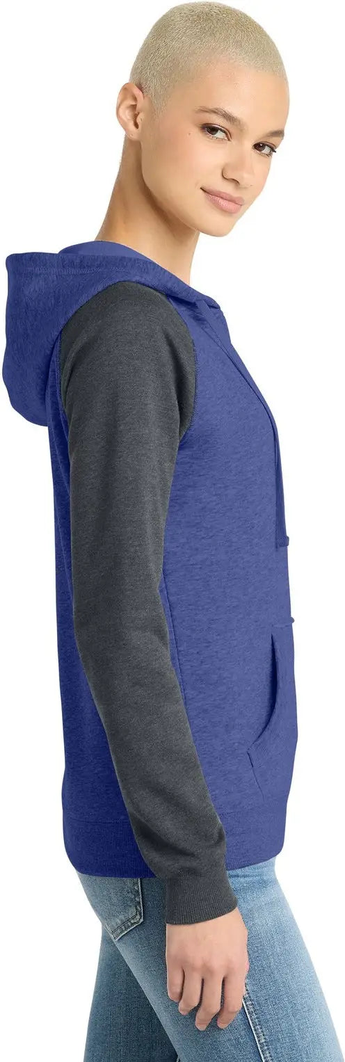 District Dt296 Women’s Lightweight Fleece Raglan Hoodie - Heathered Deep Royal Charcoal