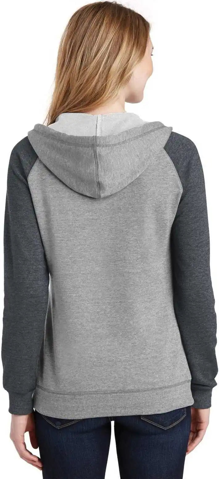 District Dt296 Women’s Lightweight Fleece Raglan Hoodie - Heathered Gray Charcoal