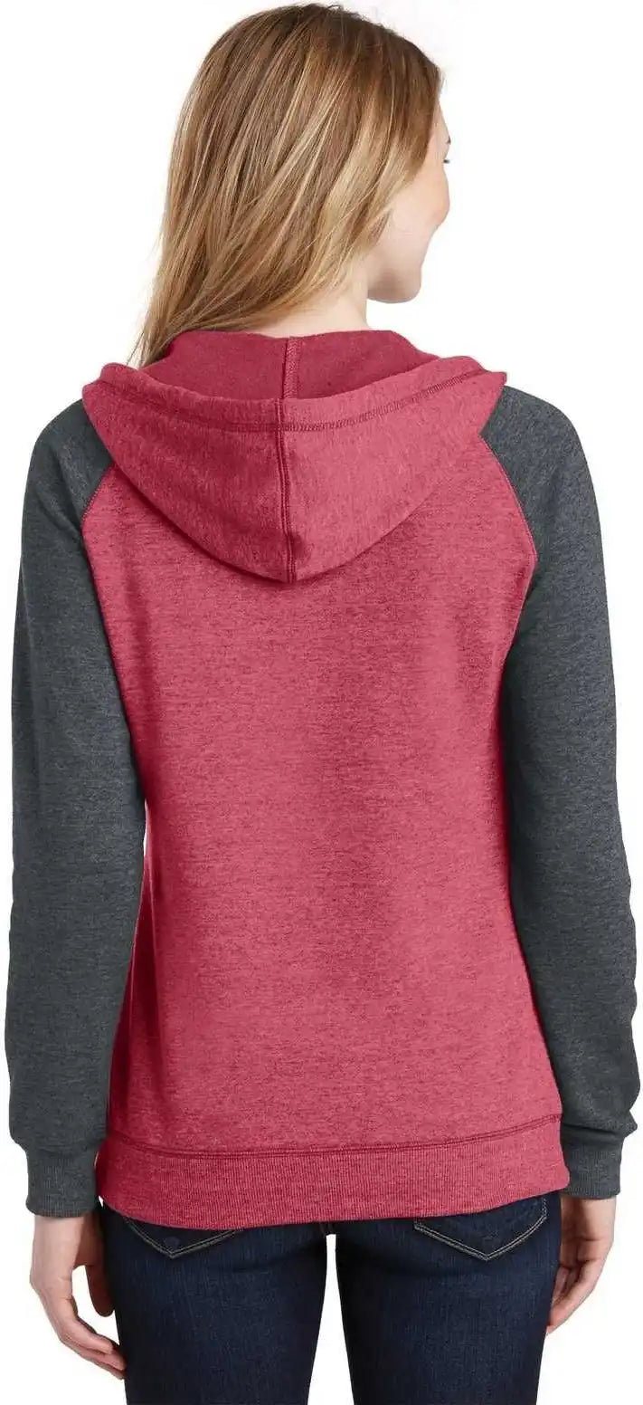 District Dt296 Women’s Lightweight Fleece Raglan Hoodie Heathered Red Charcoal