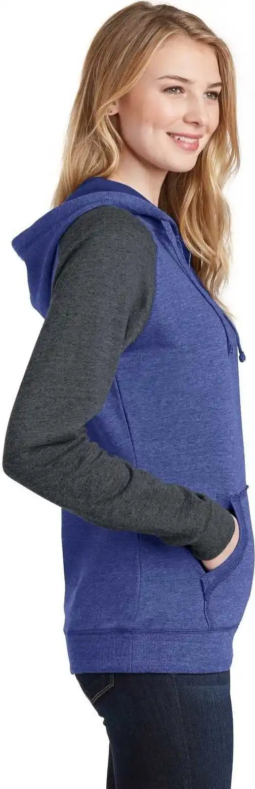 District Dt296 Women’s Lightweight Fleece Raglan Hoodie Heathered Deep Royal Charcoal