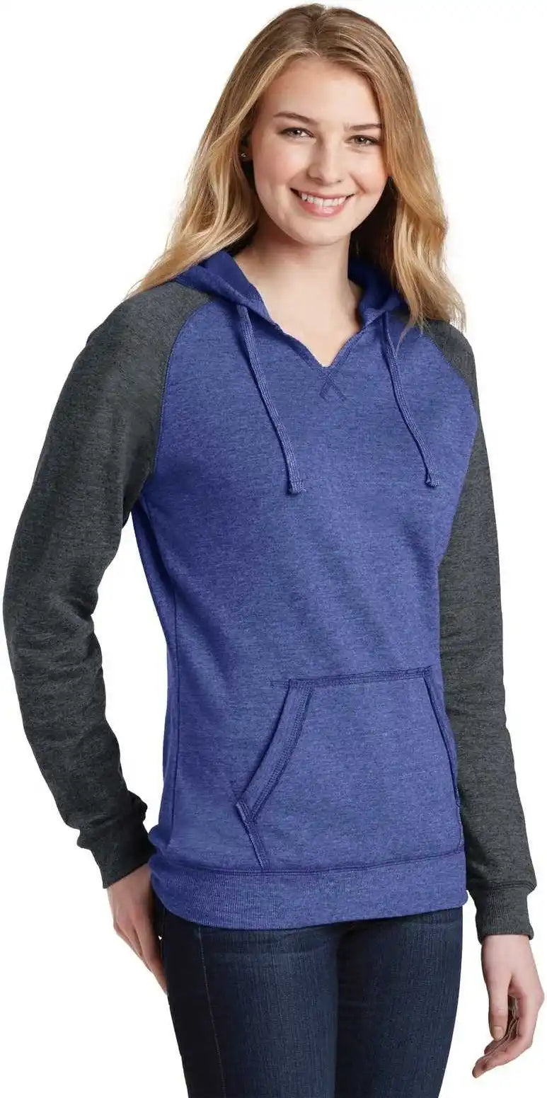 District Dt296 Women’s Lightweight Fleece Raglan Hoodie Heathered Deep Royal Charcoal